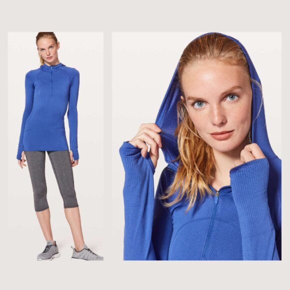 LULULEMON Swiftly Tech Hooded 1/2 Zip LS Top Shirt Stretch Moroccan Blue Women 8 - Picture 1 of 11